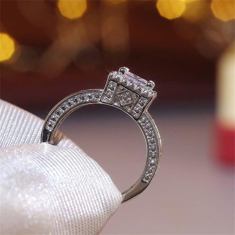 AZQ 925 Sterling Silver Shiny Full Diamond Gemstone Ring Cubic Zirconia Rings CZ Diamond Multi Row Ring Eternity Engagement Wedding Band Ring for Women (US Code 6) - Image 4